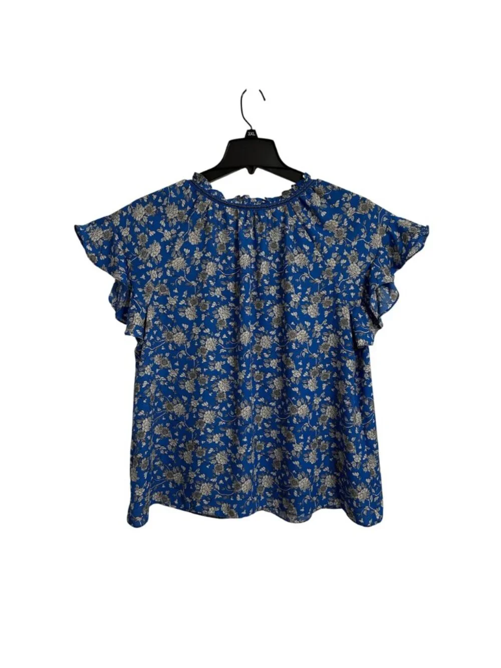 Max Studio Dark Blue Floral Flutter Sleeve Womens 1XL Blouse Fairy Summer - Picture 3 of 9